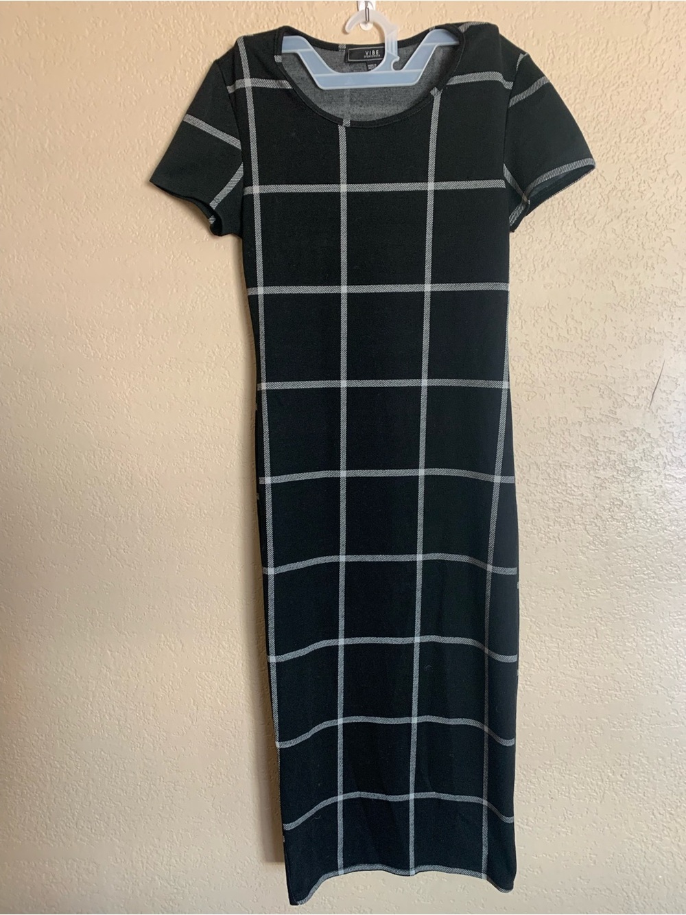 Black Windowpane Grid Midi Dress